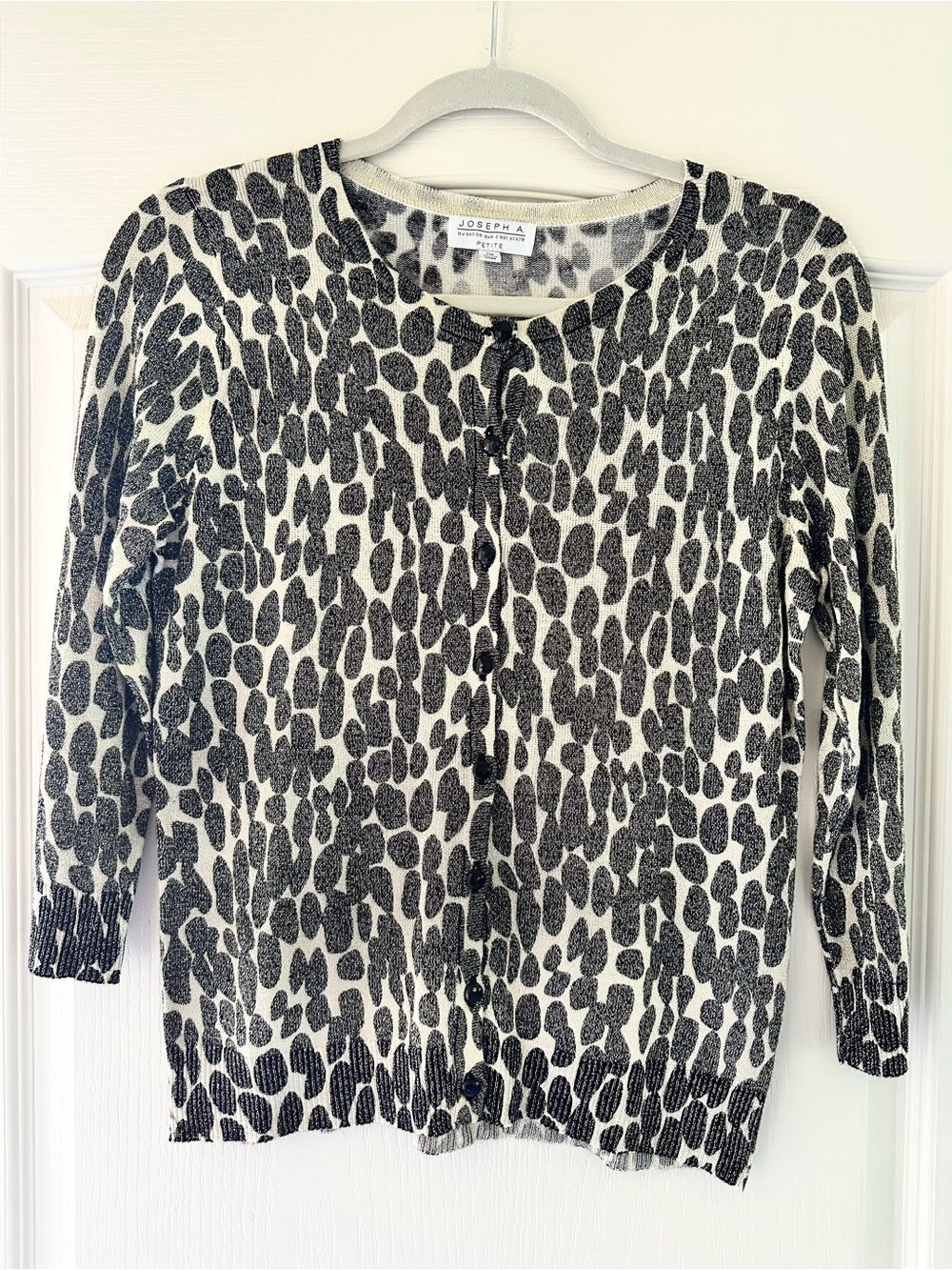 Joseph A Sparkle Gold Metallic Spot Leopard Cardigan Sweater • Petite Medium New